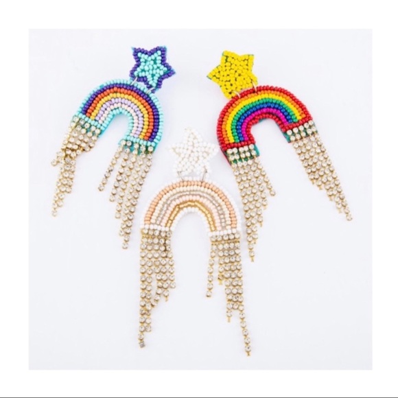 Yellow Star Rainbow Tassel Earrings - Picture 2 of 5